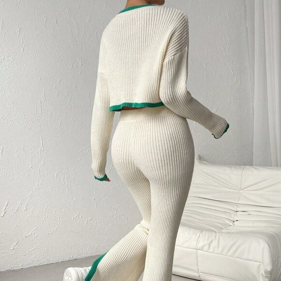 Beige Casual Womens Star Pattern Sweater & Knit Pants - Picture 2 of 5